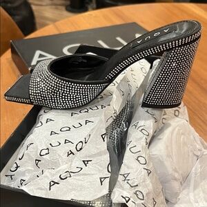 Aqua Studded Black and Silver Heels